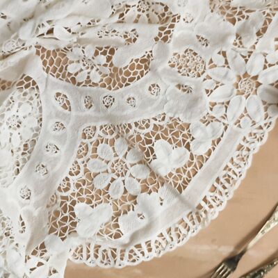 Round handmade lace tablecloth