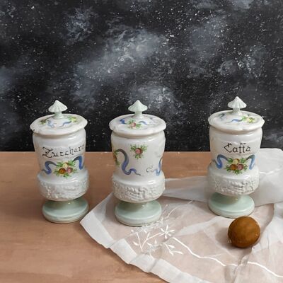 Set of three hand-painted Italian ceramic jars