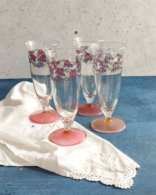 Set bicchieri in cristallo con fiori dipinti a mano