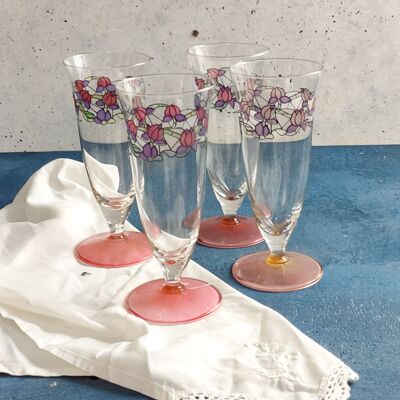 Crystal glasses set with hand painted flowers