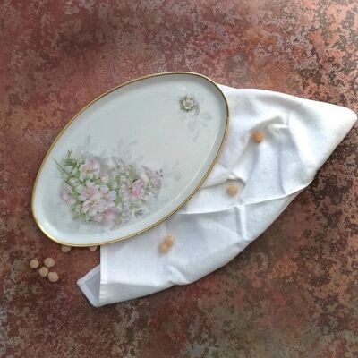 Oval tray limoges pink flowers