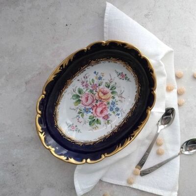 Limoges tray with blue border and roses