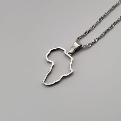 Africa Map Outline Pendant - Silver