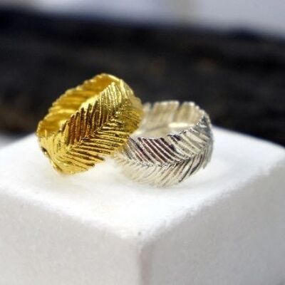 Wide Band Ring Gold filled or Sterling Silver.Mimosa Pudica