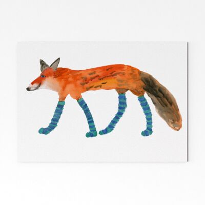 Renard en Chaussettes Bleues - A4