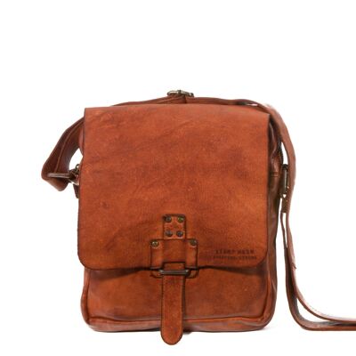 Stamp men's crossbody bag in tan leather - Small Leather