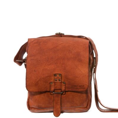 Stamp men's crossbody bag in tan leather - Small Leather