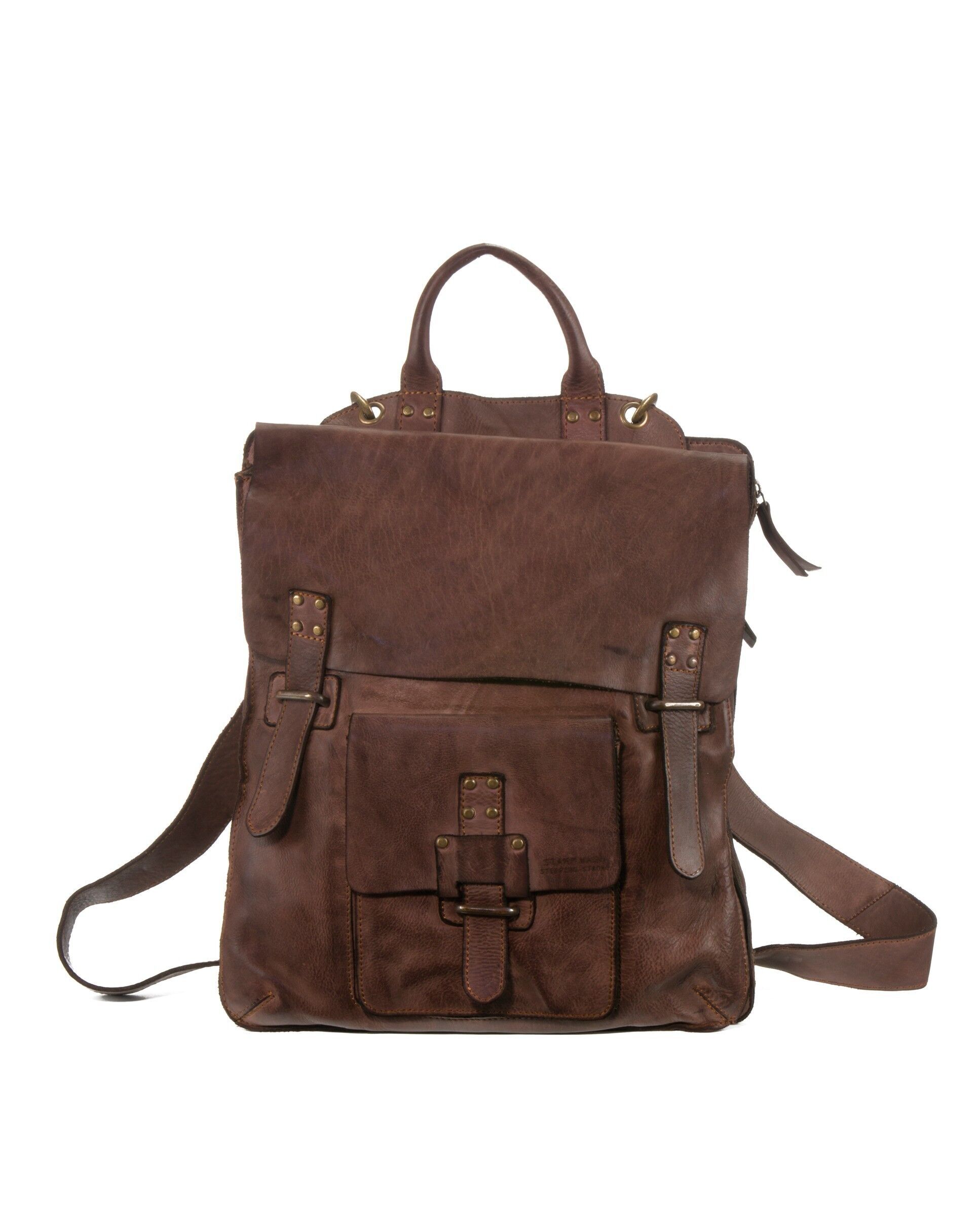 Stamp borsa a tracolla unisex in pelle trasformabile in zaino - Marrone