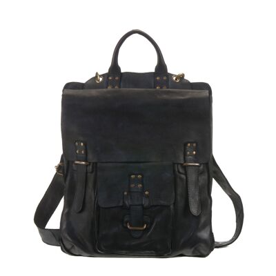 Stamp unisex leather crossbody bag convertible into a backpack - Black