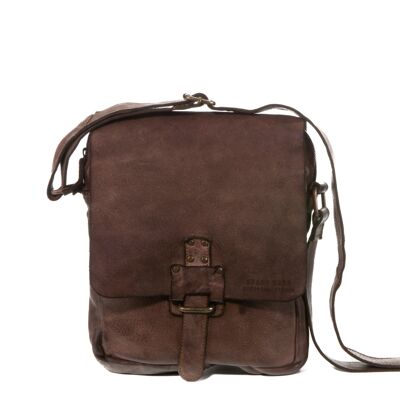 Stamp men's dark brown leather crossbody bag - Small Brown