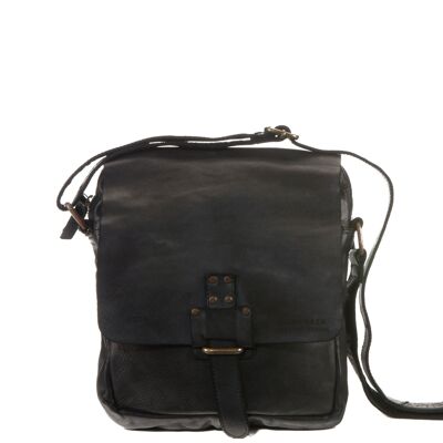 Stamp men's black leather crossbody bag - Black Small