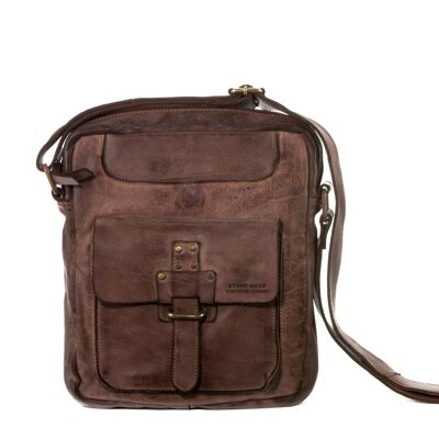 Stamp men's dark brown leather crossbody bag - Medium Brown