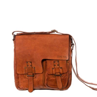 Stamp men's crossbody bag in tan leather - Large Leather