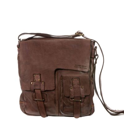 Stamp men's dark brown leather crossbody bag - Marron Grande
