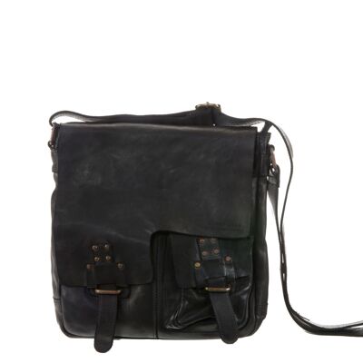 Stamp men's black leather crossbody bag - Black Large