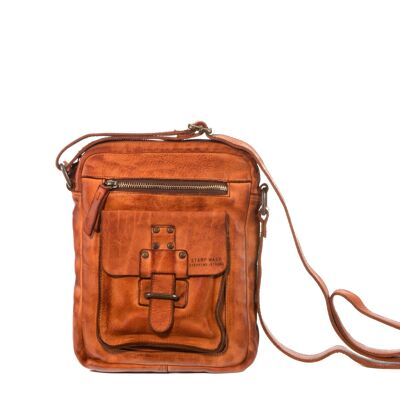 Stamp men's crossbody bag in tan leather - Leather S washed leather