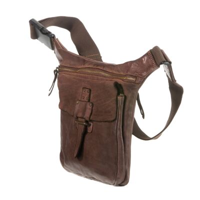 Stamp men's brown leather belt bag