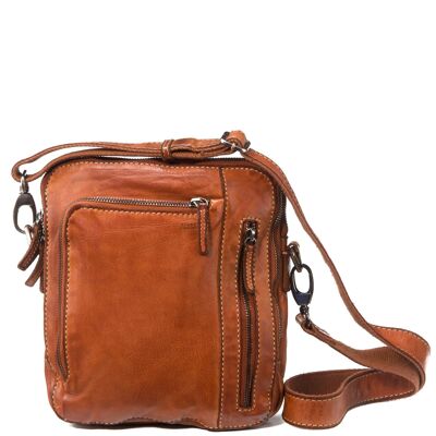 Stamp men's crossbody bag in tan leather - Small Leather I