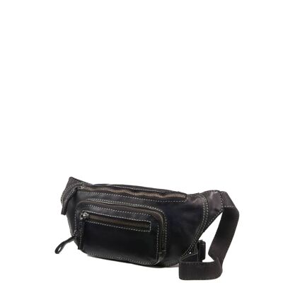 Stamp unisex belt bag in black leather