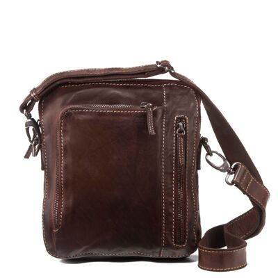 Stamp men's dark brown leather crossbody bag - Small Brown I