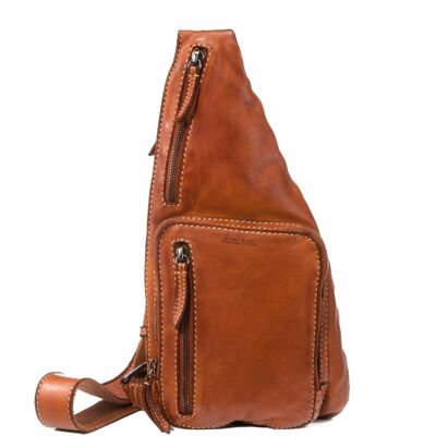 Stamp Men's Tan Leather Crossbody Backpack - Small Leather