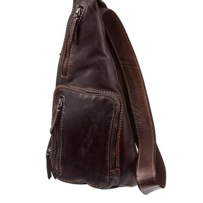 Stamp men's crossbody backpack in brown leather