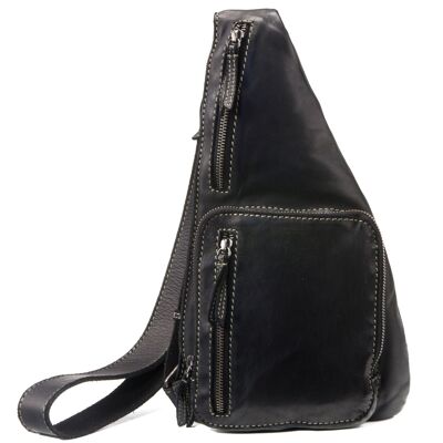 Stamp men's black leather crossbody backpack - Black L large pocket