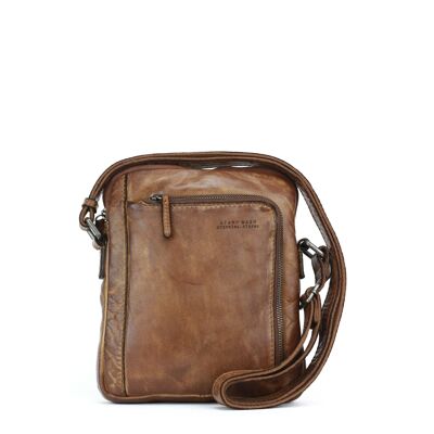 Stamp men's crossbody bag in tan leather - Medium Leather