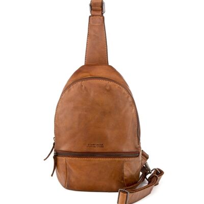 Stamp Men's Crossbody Backpack in Tan Leather - Leather L