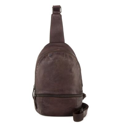 Stamp men's dark brown leather crossbody backpack - Marron L