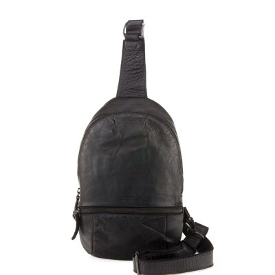 Stamp Men's Black Leather Crossbody Backpack - Black L