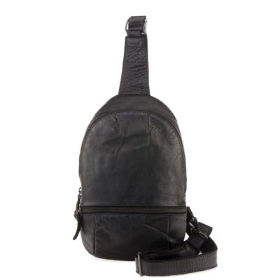 Stamp Men's Black Leather Crossbody Backpack - Black L