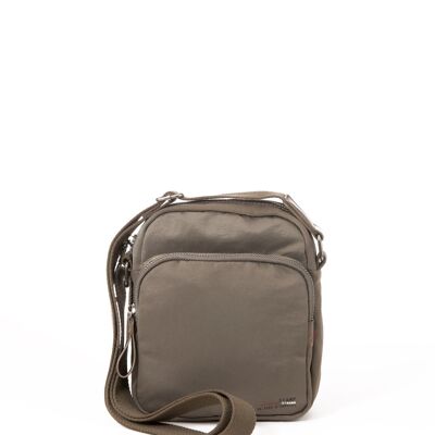 Stamp men's crossbody bag in taupe washed nylon - Taupe S