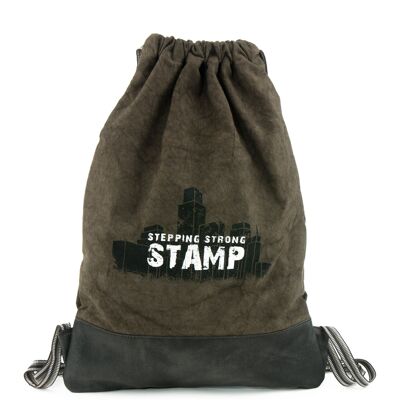 Stamp unisex brown canvas backpack - Marron L back pocket