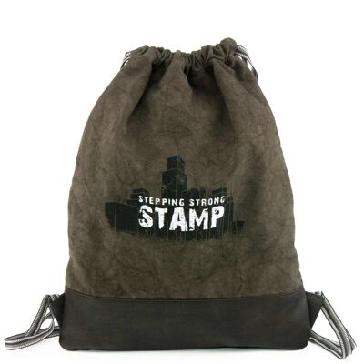 Stamp unisex brown canvas backpack - Marron M back pocket