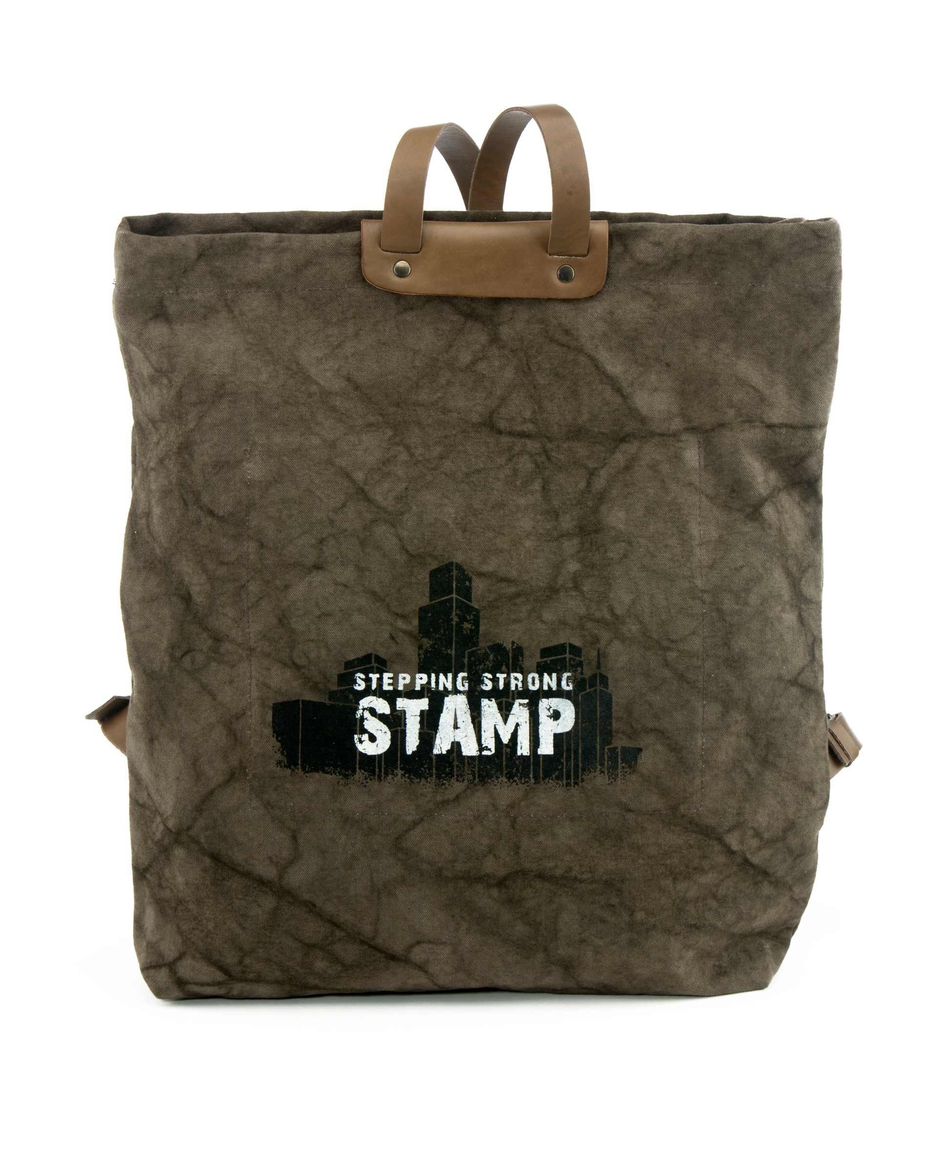 Zaino Stamp antifurto unisex in tela marrone - Tasca posteriore Marron S