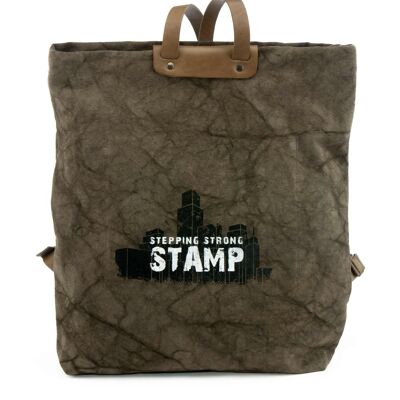 Stamp anti-theft unisex brown canvas backpack - Marron S back pocket