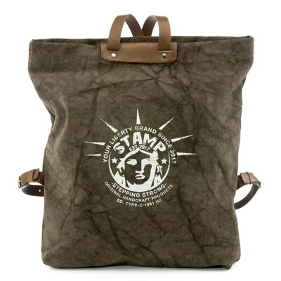 Unisex Stamp anti-theft backpack in brown canvas - Marron S adjustable straps