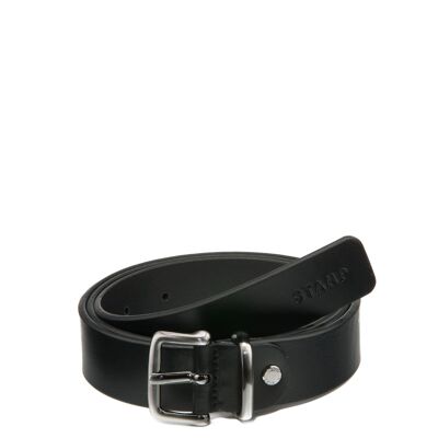 Stamp men's black leather belt - Black small metal buckle