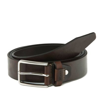 Stamp men's belt in brown cowhide leather - Engraved brown