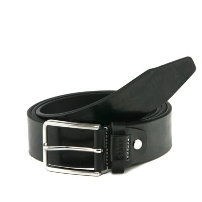 Stamp men's belt in black cowhide leather - Engraved black