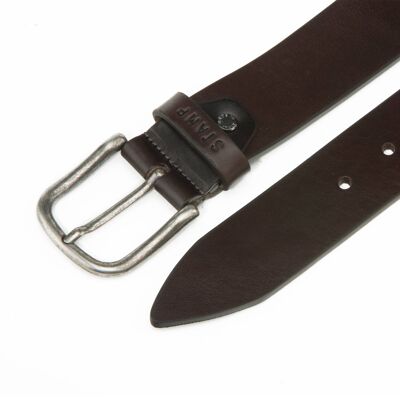 Stamp men's belt in brown cowhide leather - Brown cowhide leather