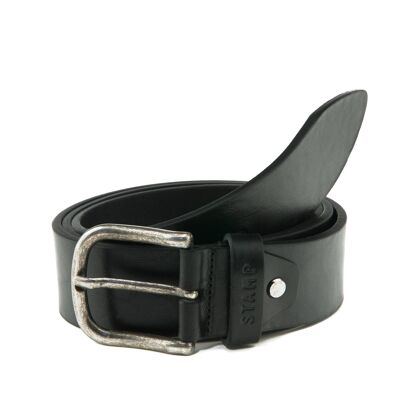 Stamp men's black cowhide leather belt - Black