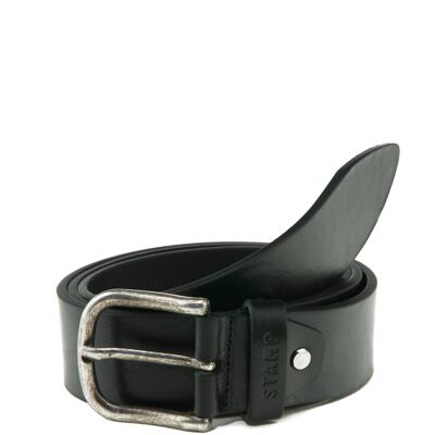 Stamp men's black cowhide leather belt - Black