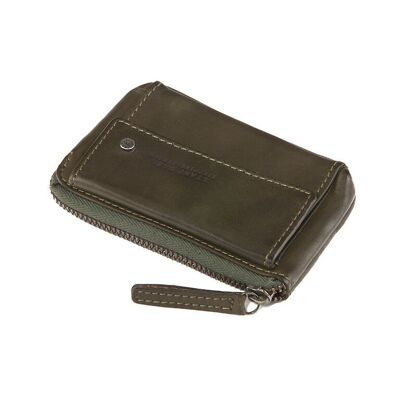Stamp men's purse in khaki green leather - khaki