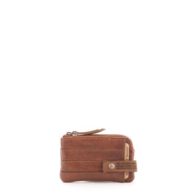 Stamp men's purse in tan leather - Leather front card section