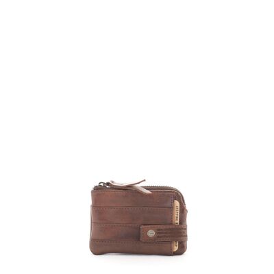 Stamp men's purse in brown leather - Marron front card section