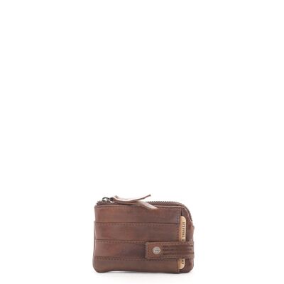 Stamp men's purse in brown leather - Marron front card section