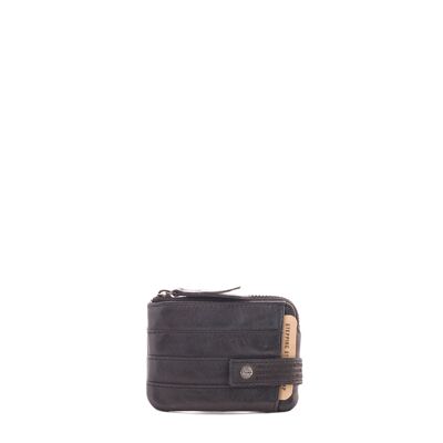Stamp men's purse in black leather - Black front card section