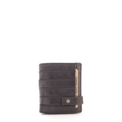 Stamp men's wallet in black leather - Black American wallet 11 cards